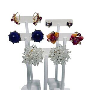 Lot Of 5 Vintage Gold Tone Clip On Earrings W/ Rhinestone Glass & Acrylic (5840)